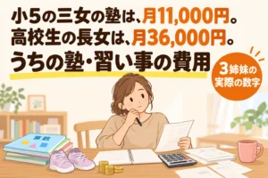 小5の三女の塾は、月11,000円。高校生の長女は、月36,000円。うちの塾・習い事の費用