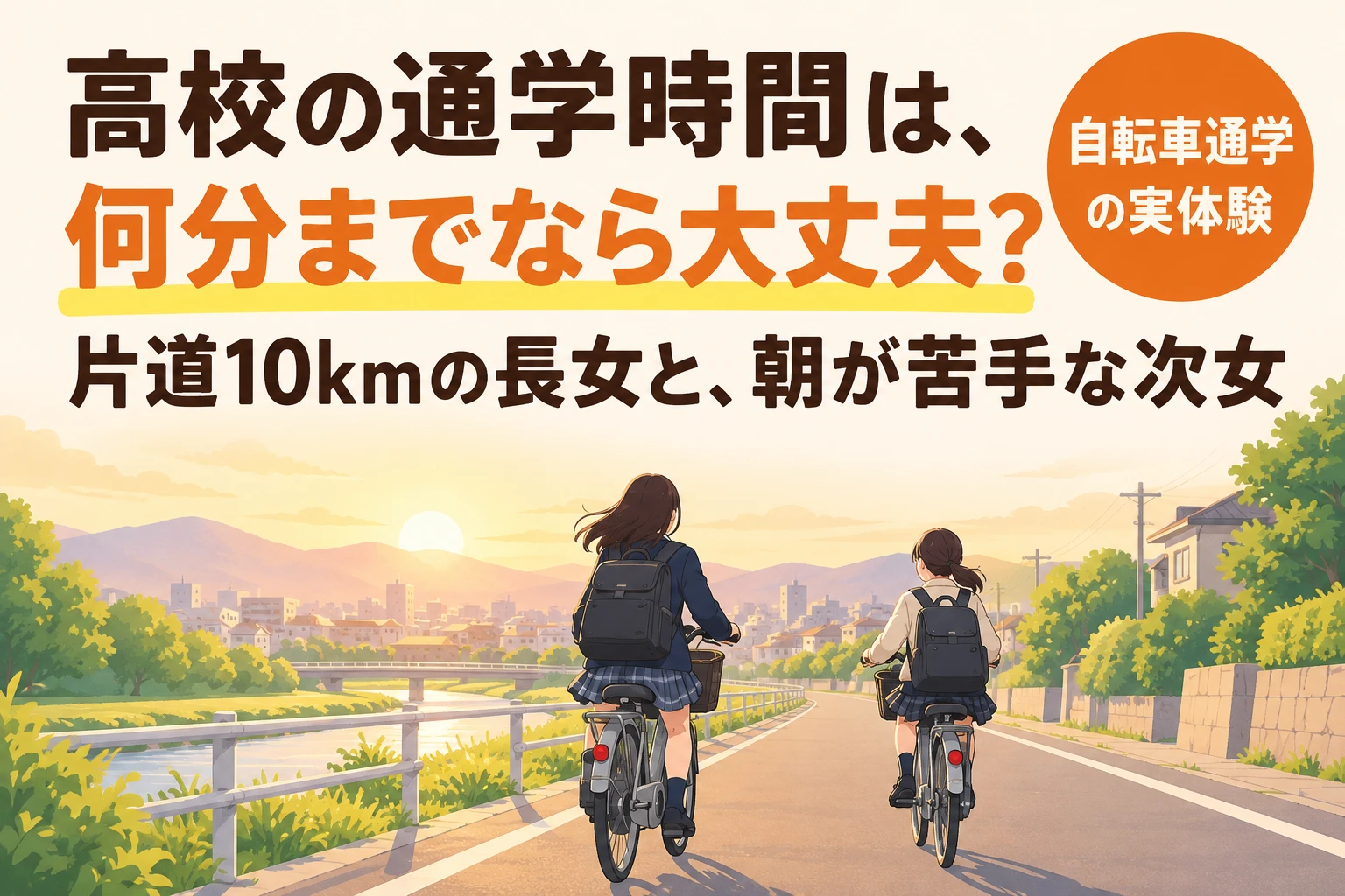 高校の通学時間は何分まで？自転車で通学する高校生の後ろ姿のイラスト